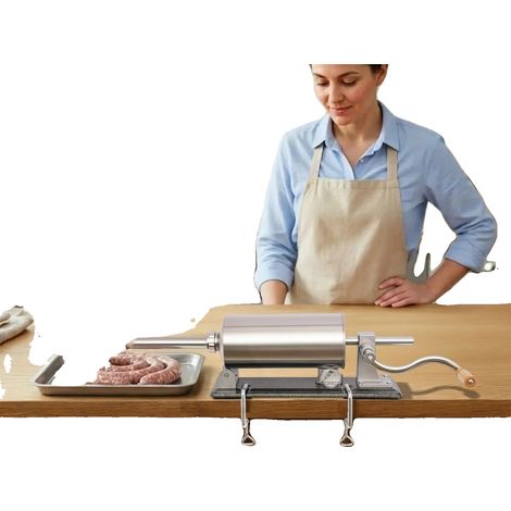 Embutidora de salchichas, material de acero inoxidable, dimensiones 14,9 x 6,7 x 7,5 pulgadas, 8 tubos de llenado, gran capacidad, mango ergonómico. (1/5)