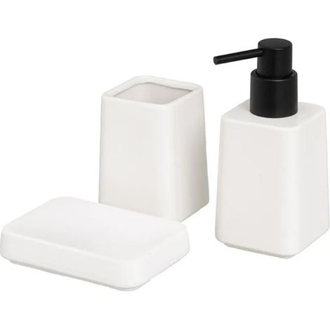 Set salle de bain - JUANIO - Set 3 pièces - Céramique - Blanc - Distributeur 300 ml (1/3)