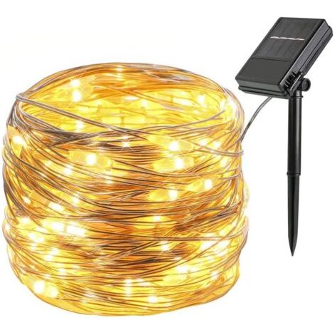 Weihnachtsbeleuchtung, 12 m, 100 LEDs, RGB, 8 Modi, IP45 wasserdicht, batterie-/solarbetrieben, warmweiß (1/5)