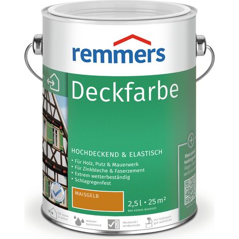 Remmers Deckfarbe maisgelb, 2,5 Liter, Deckfarbe für innen und außen, Wetterschutzfarbe viele Untergründe, hochdeckend, wetterfest (1/4)