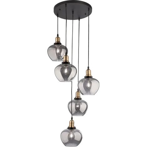 [NEUWERTIG] B-Ware Nova Luce Pendelleuchte Hängeleuchte Cedro E27 Led Schwarz Glas Dimmbar 5 Fach