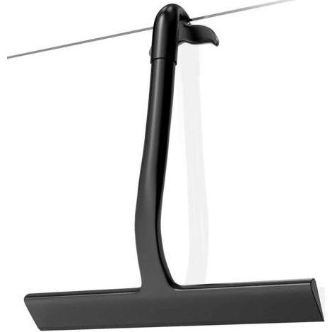 Raclette de douche en silicone monobloc — Raclette avec crochet intégré (sans perçage) — Pour verre, miroirs, fenêtres et carrelage — 23 cm — Noir (1/5)