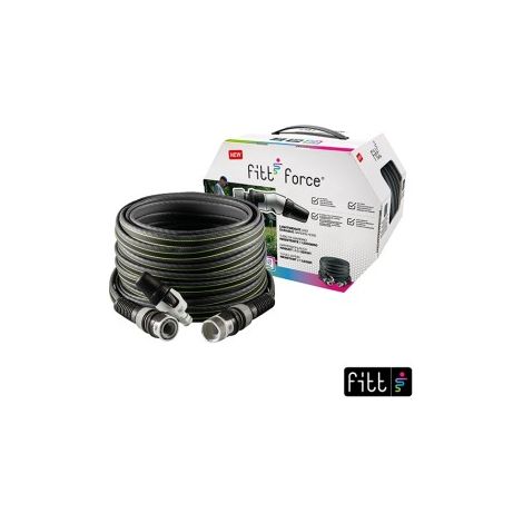 FITT FORCE 5/8" 15 m - Wasserschlauch für den Garten zur Bewässerung, kompakt, leicht und robust für intensive Verwendung mit Lanze, Grau mit grünen Streifen