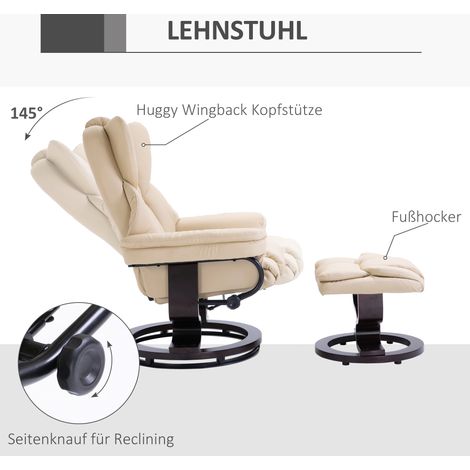 Fauteuil relax inclinable pivotant avec repose-jambes, capacité 160 kg, simili cuir, cadre métallique, beige, 80 x 79 x 100 cm (1/4)