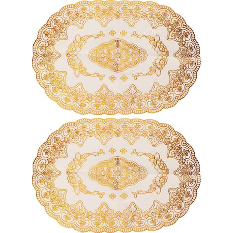 2pcs Tapis de Table en PVC Sets de Table Or Décoration de Mariage Restaurant Cuisine