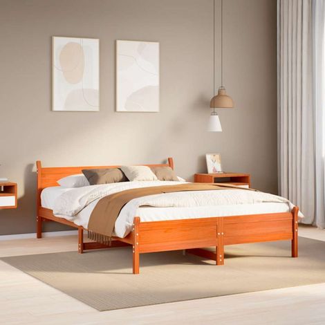 vidaXL Estructura de cama sin colchón madera maciza marrón 135x190 cm (1/5)
