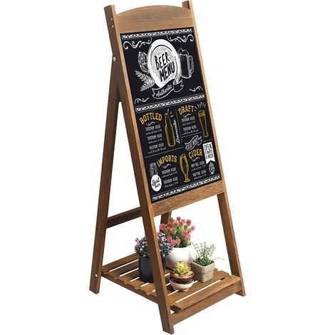 Panneau Publicitaire sur Pied: Tableau Noir Magnétique Cadre Bois avec Étagère de Rangement Chevalet Ardoise Trottoir Vintage 110x44cm Conçu Pour Restaurant Café Bar Bistrot Marron (1/5)