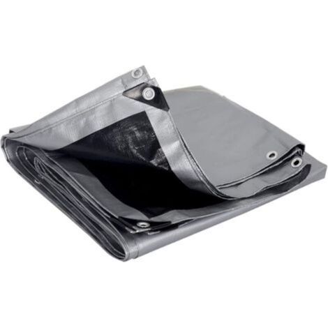 Bâche de protection en polyéthylène 120g/m² bâche imperméable Gris+Noir avec œillets couverture de haute densité 3x4m (1/5)