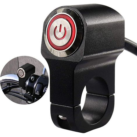 1 pieza de interruptor de botón para manillar de motocicleta/ATV de 12 V y 22 mm (7/8") con luz de emergencia, luz de freno y luz antiniebla (rojo). (1/5)