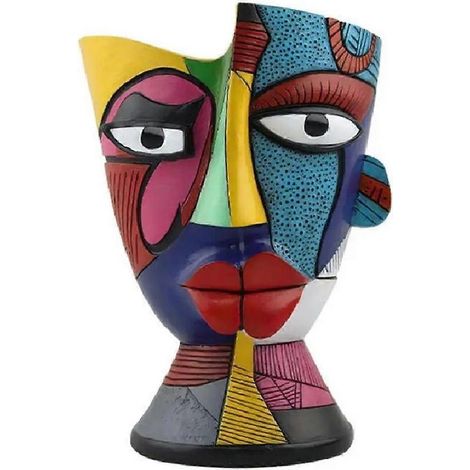Pots de fleurs d'extérieur en résine, motif abstrait de visage (1/5)