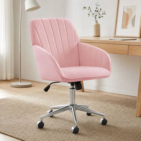 Bürodrehstuhl höhenverstellbar 50–59 cm, 360° drehbar mit Rollen, Rosa, Samt HAVRYA (1/5)