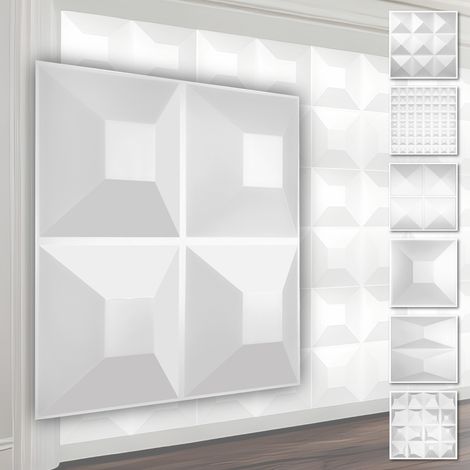 Panneaux muraux 3D en plastique PVC - revêtement mural blanc avec aspect 3D - motifs pyramidaux: 5 m²  20 panneaux, HD024-1 (1/5)