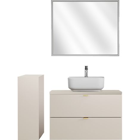 Badmöbel Set 3-teilig mit 80 cm Waschtisch & LED-Spiegel, in Beige - DURANGO-56 (1/5)