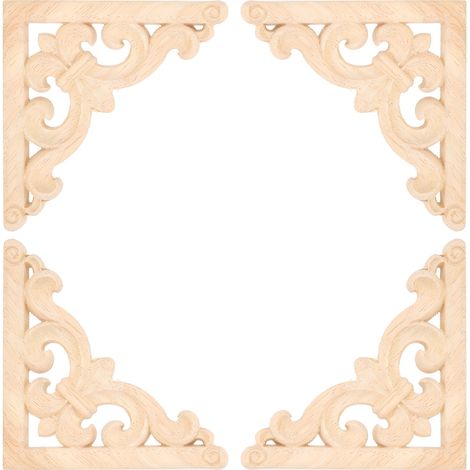 Lot de 4 appliques d'angle en bois sculpté de style européen pour la décoration de meubles, portes et placards (11 x 11 cm). (1/5)