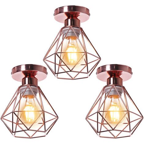 royaluxe- 3PCS Plafonnier Rétro Or Rose Lampe De Plafond E27 Cage En Métal Luminaire Plafonnier Vintage D'Intérieur (1/5)