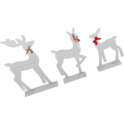 3 pcs de rennes lumineux LED blanc chaud en fer, décoration de Noël pour intérieur/extérieur, ensemble familial de table scintillant (1/5)