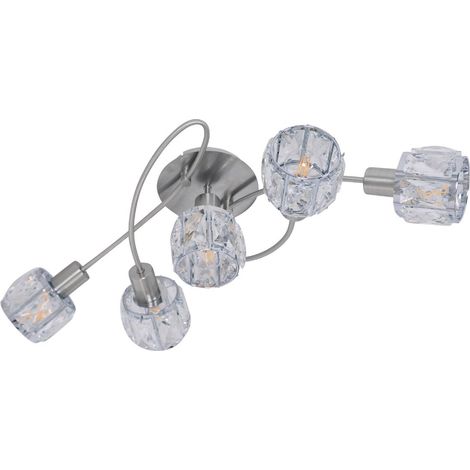 Plafonnier LED 5 Lumières en Métal Aspect Acier Inox et Verre avec Ampoules E14 61 x 36 x 21 cm - PANGIVO (1/5)