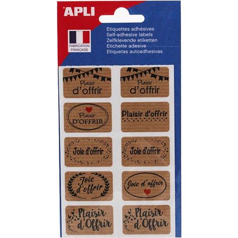 Etiquettes - Plaisir d'offrir - Kraft - 20 x 32 mm - Cadeau - Bouquet de fleur - Apli