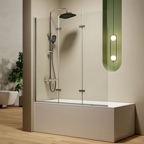 S'AFIELINA Badewannenaufsätze 130 x 140 cm 3-teiliges faltbares Wandpaneel 3 Stück Faltbare Duschabtrennung aus 6mm ESG Clear NANO Beschichtung ESG-Sicherheitsglas (1/5)