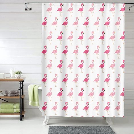 Rideau de douche motif flamant rose aquarelle, polyester imperméable, 90x180 cm (1/5)