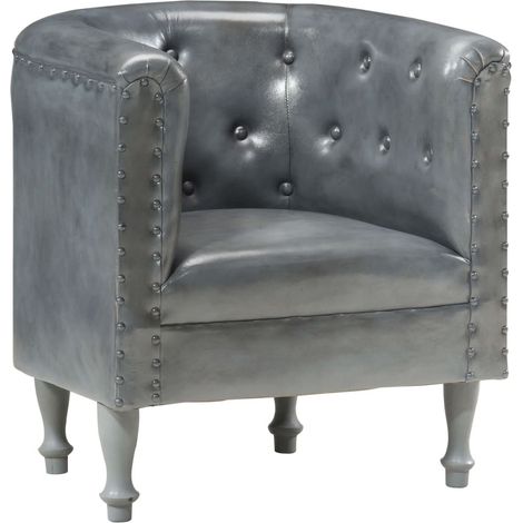 Fauteuil Gris Cuir véritable 9 (1/5)