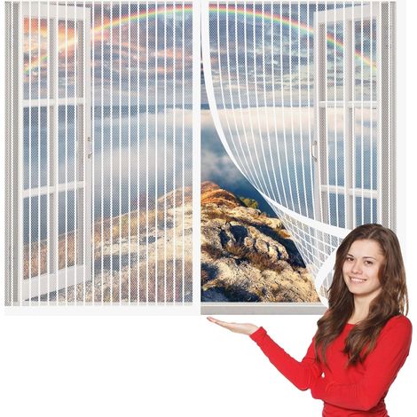 Moustiquaire Fenêtre Sans Perçage 176 x 208 cm Fixation Magnétique Innovante Adsorption Magnétique pour Fenetre Coulissante, Blanc (1/5)
