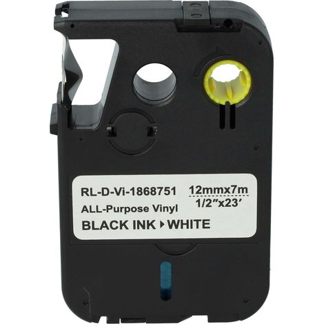 vhbw Label Tape Replacement for Dymo 1868751 for Label Printer 7m x 12 mm, Black on White, All-Purpose Vinyl (1/4)
