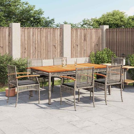 vidaXL 7 Piece Garden Dining Set with Cushions Grey Poly Rattan (1/4)