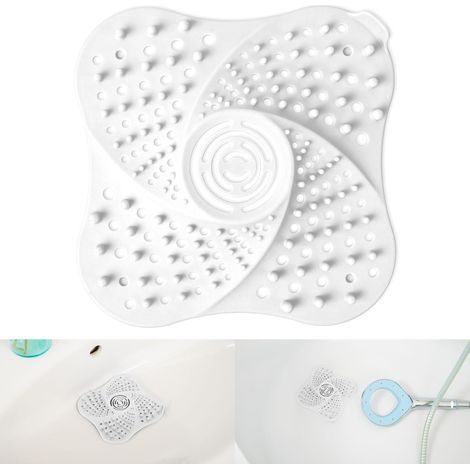 2 pièce Filtres de Drain d’Évier,13 x 13 cm, Bouchon d’eau pour salle de bain, Filtre attrape-cheveux pour baignoire, Blanc (1/5)