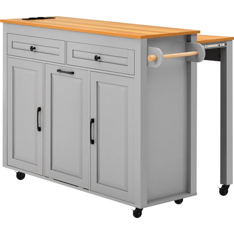 Isla de cocina móvil gris con encimera extensible, MDF, 120 x 40-75 x 92 cm (1/5)