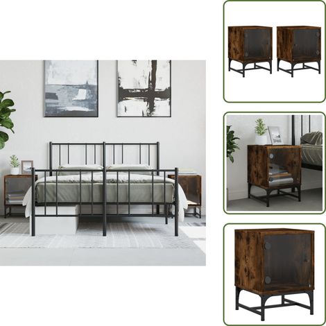 Tables de chevet et portes vitrées 2 pcs chêne fumé 35x37x50 cm - Table De Chevet - Meubles De Chambre - Commode - Buffet - Rangement Intérieur
