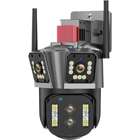 Caméra de sécurité à domicile Caméra IP 8K 16MP PTZ quatre objectifs avec trois écrans Zoom 10x vidéosurveillance extérieure 4K 8MP caméra de Surveillance de sécurité vidéo sans fil(16MP Add 32G Card) (1/5)