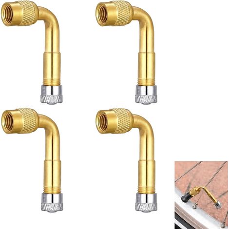 Lot de 4 Extensions de Valve 90 degrés, Adaptateur Valve Pneu, Adaptateurs de Tige de Valve Coudés avec Bouchons Anti-Poussière, Extensions de Valve Pneu pour Voiture, Moto, Remorque et Roues Doubles (1/5)