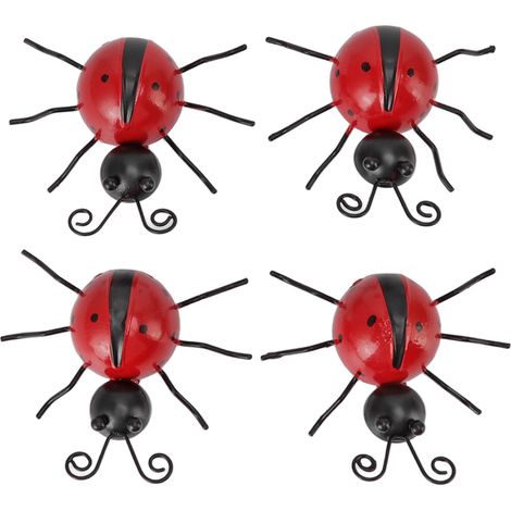 Set mit 4 schwarzen Marienkäfer-Wanddekorationen mit weißen Punkten aus Eisen (1/5)