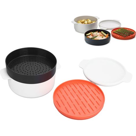 Cuiseur vapeur rond pour riz, cuiseur vapeur pour œufs, cuiseur vapeur pour légumes, four à micro-ondes multicouche, cuisson empilable à quatre niveaux. (1/5)