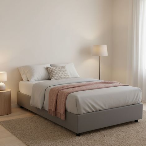 Dmora - Cama de plaza y media Daronic, Cama contenedor con revestimiento de tela, 100% Made in Italy, Apertura lateral, adecuado para colchón Cm 120x190, Gris (1/5)