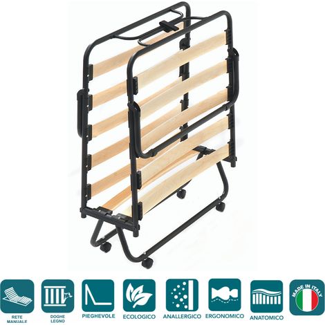 EVERGREENWEB - Brandina Pieghevole 80x190 cm - Rete Singola a Doghe in Legno Naturale di Faggio + Ammortizzatori, sostegno pi— flessibile - Ortopedica, 4 Ruote ANTIGRAFFIO Smontabili, Struttura portan (1/4)