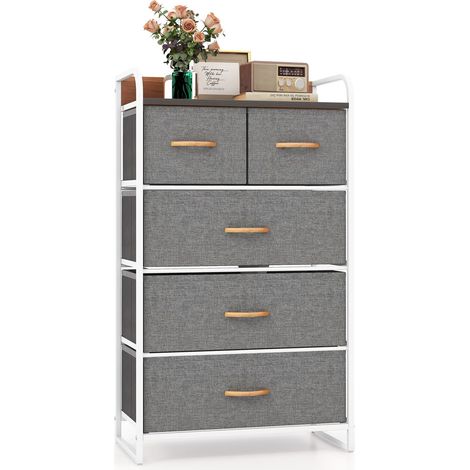 COSTWAY 5-Drawer Dresser Storage Organizer Tower Bedside Display Stand Foldable-Grey (1/5)