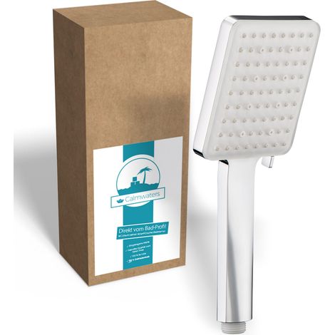 Calmwaters® Handbrause Modern Square 2 mit 6 Strahlarten, Handbrause Duschkopf groß, XXL Duschkopf Regendusche, Sprayplatte mit 80 Düsen, Anti-Kalk-Funktion, Kunststoff, Chrom-Weiß, 17AG6133 (1/5)