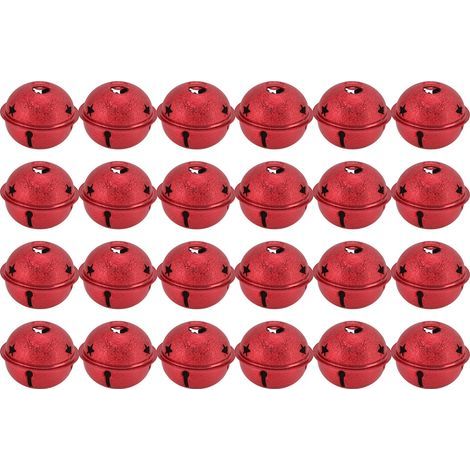 24 Cloches de Noël 40mm en Fer Peint, Étoiles à 5 Branches Creuses, Décoration DIY pour Sapin de Noël Rouge Givré (1/5)