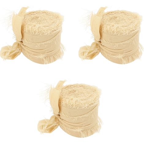 Fringe Chiffon Silk Ribbon Pure Color Hand Crafted Bouquet Ribbon Hand Dyed Portable Chiffon Ribbon for Wedding DIY Craft Beige (1/5)