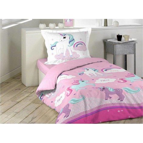 Set di biancheria da letto reversibile unicorni rosa in cotone