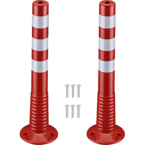 Wiltec 2x Absperrpfosten Ø 20 x 75 cm aus PU, Sperrpfosten mit Reflexionsstreifen, mobile Absperrung mit Schrauben, Aufprallschutz für Fahrzeuge