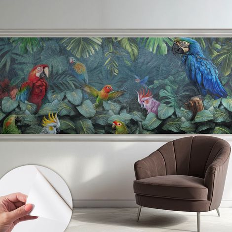Papier peint autocollant décoratif à motifs pour salon chambre et bureau Tapete adhésif pour décoration Jungle exotique 250x104 cm (1/5)