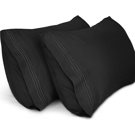 Lot de 2 taies d'oreiller, taies d'oreiller douces de haute qualité, lavables en machine, infroissables, respirantes (noires, 50 cm x 76 cm) (1/5)