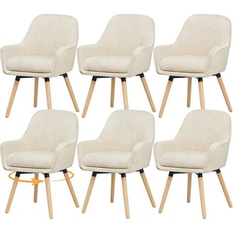 Esszimmerstühle 6er Set, 360° drehbar, Samt, cremeweiß, bis 150 kg (1/5)