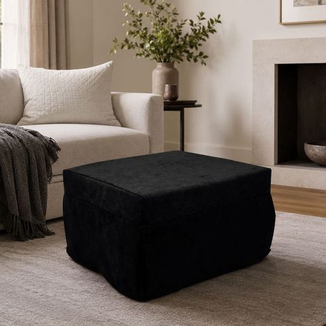 Talamo Italia In ein Einzelbett umwandelbarer Puof, Made in Italy, Klappbett, Pouf aus abnehmbarem, platzsparendem Stoff für das Wohnzimmer, cm 78x78 / 195h45, Schwarz (1/5)