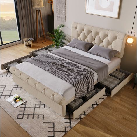 Lit adulte 140x200 avec 4 tiroirs tête réglable OKMYHOME (1/5)