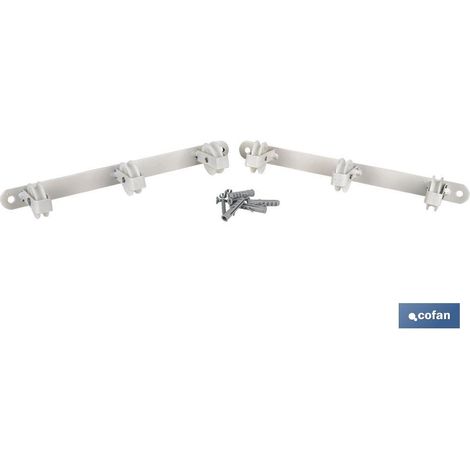 Cofan – Corde à linge murale fixe blanche – 2 pièces avec 3 poulies – Support en fer époxy – Dimensions 31 x 6,5 x 2,5 cm (1/4)