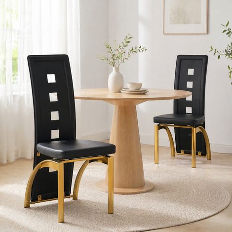 Juego de 2 sillas de comedor con respaldo calado, PU negro y patas metálicas doradas HAVRYA (1/5)